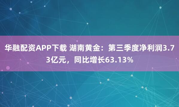 华融配资APP下载 湖南黄金：第三季度净利润3.73亿元，同比增长63.13%